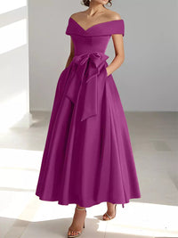 Satin Gown New Style Banquet Dress Off-shoulder Midi Length