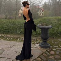 AutumnWinter Sexy Backless Long Sleeve Dress With Chain Detailing