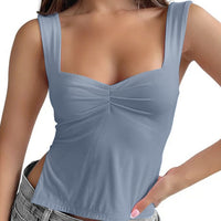Backless Underwaist Solid Color Square Collar Split Double-layer Vest