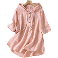 Find-a-Bargain Jacquard Embroidered Cotton-Linen Shirt For Women Summer