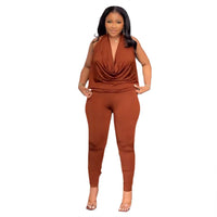Women's Solid-Color Stretch Halterneck Casual Set