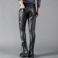 Korean Style Skinny Leather Men's Feet Pants High Stretch And Velvet