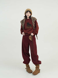 Cartoon Printed Round Neck Loose Long Sleeves Knitted Sweater