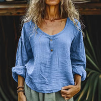 Women's Casual Loose Fashion Long Sleeve Linen Solid Color Top