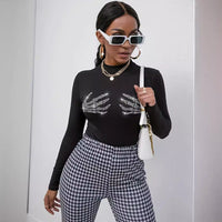 Rib Knitted Skull Rhinestone Top