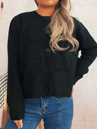 Simple Casual Flower Cardigan Round Neck Long Sleeve Sweater
