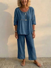 Casual Commuter Comfortable Loose Crew-Neck Linen Set