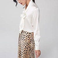 Mulberry Silk Bottoming V-neck Bow Large Ribbon Women's Shirt