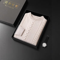 100 Pure Wool Sweater Men's Round Neck Thickened Warm Long Sleeves Sweater
