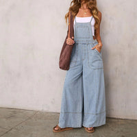Personalized Street-style Pocketed Wide-leg Pants Suspender Denim Overalls