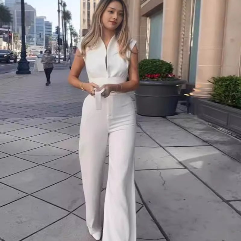 Solid Color Low Neck Sleeveless Tight Jumpsuit