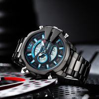 New Men's Double Display Alarm Clock Led Sports Steel Watch Waterproof