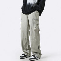 Light Green Multi-pocket Cargo Straight Loose Casual Niche Zipper Mop Pants