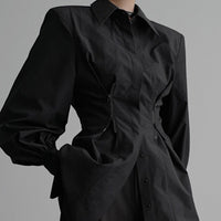 All-match Loose Slimming Zipper Long Sleeve Waist Trimming Shirt