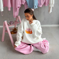 Autumn And Winter Fleece-lined Loose Slimming Long Sleeves Crew Neck Pullover Sweatshirt Women