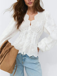 Lace-trimmed Casual Solid-color Women's Shirt
