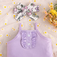 Baby Girl Sling Romper Bell-bottom Pants Hair Band 3-piece Set