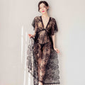 Women's Long Split Black Sheer Lace Nightdress