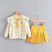 Western Style Knitted Two-piece Sweater Children Cute Long Sleeve Suit Skirt