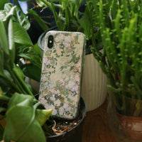 Compatible with Apple , Oil painting texture retro green oil white flower phone case