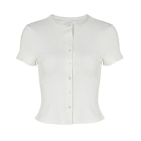 Crew-neck Short-sleeve Cardigan-buttoned Slim-fit T-shirt