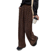 Corduroy Leopard-Print Elastic-Waist Wide-Leg Pants Versatile Soft & Relaxed High-Waist Straight-Leg Trousers