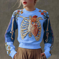 Womens Printed Crew-Neck Sweater Top