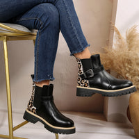 Large-size Fashionable Leopard Print Metal Buckle Boots