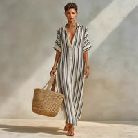 Women's Fashion Loose Casual Striped Shirt Dress