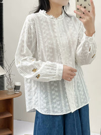 Japanese Style New Literary Solid Color Lace Long-sleeved Shirt