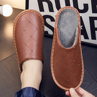 Fleece-lined Leather Warm Cotton Slippers