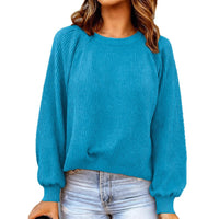 Fashionable Solid-Color Waffle-Knit Long-Sleeve Pullover Top