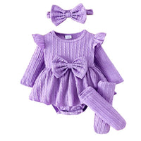 Baby Girls' Knitted Long Sleeve Bowknot Jumpsuit