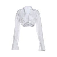 Short Cardigan Waist-tight Solid Color Lapel Long Sleeve Shirt
