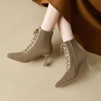 Retro Brown Leather Square-Toe Short Boots With A Stiletto HeelTimeless And Versatile Looks