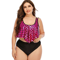 Fish Scale Print Loose Lotus Leaf Large Size Split High Waist Swimsuit Women