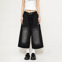 Women's American-style Retro Loose Cropped Denim Wide-leg Pants