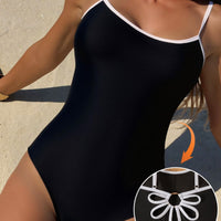 Adjustable Shoulder Straps, Black-and-white Contrast One-piece Swimsuit