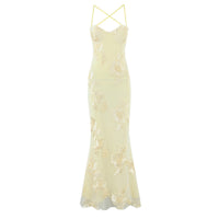 3D Flower-Embellished Bodycon Slip Dress