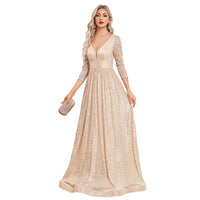 Sequined Fall V-neck High Waist Party Formal Dress