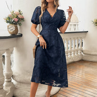 V-neck High-waisted Vintage Elegant Dress