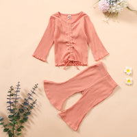 Solid Color Umbilical Exposed Trumpet Sleeve Girls Suit 0-3 Years Old Baby