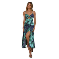 Summer Lace Up Printed V Neck High Waist Dress