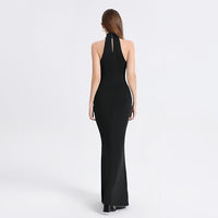Sexy Halter Bodycon Solid Color Slit Sleeveless Maxi Dress Women