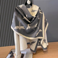 Artificial Cashmere Scarf Dragonfly Printed Soft Breathable High Sense Warm Shawl