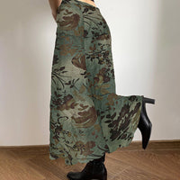 Retro Deciduous Printing Irregular Split Design Skirt
