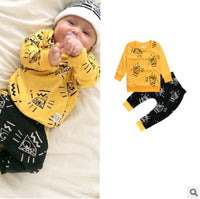 European and American baby clothes spring and autumn long-sleeved T-shirt letter print stripe set