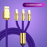 Fast Charge Woven Zinc Alloy With Light Bold Three-in-one Data Cable