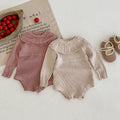 Spring And Autumn Infant And Toddler Knitted Bodysuit Lotus Collar Girl Baby Thin Woolen Long Sleeve Triangle Romper Creeper
