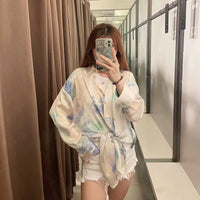 European And American New Women's Clothes Loose Fashion Tie-dyed Silk Satin Texture Casual Shirt